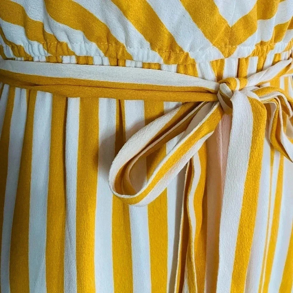 LOFT | Women Mustard/White Striped Chevron Flounce Maxi Dress Size 0P - Picture 12 of 15